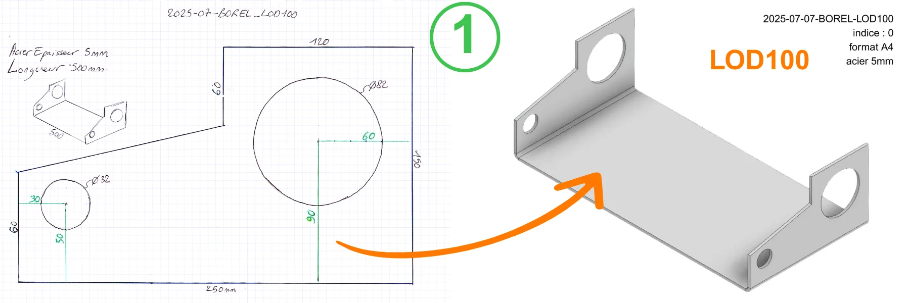 Explication visuelle du fonctionnement de Plans et Métal avec WhatsApp - Etape 1 envoi croquis