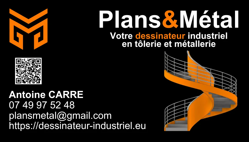 Carte de visite de Antoine Carré, dessinateur industriel spécialisé en tôlerie et méatllerie, escaliers, garde-corps, mobilier urbain. 