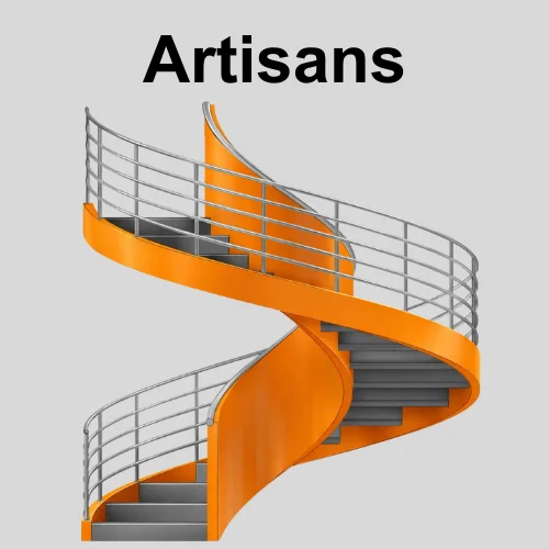 Vignette catégorie Artisans 500x500px (1) Vignette pour la catégorie "Les artisans". On voit en exemple un escalier hélicoidal et un escalier droit.